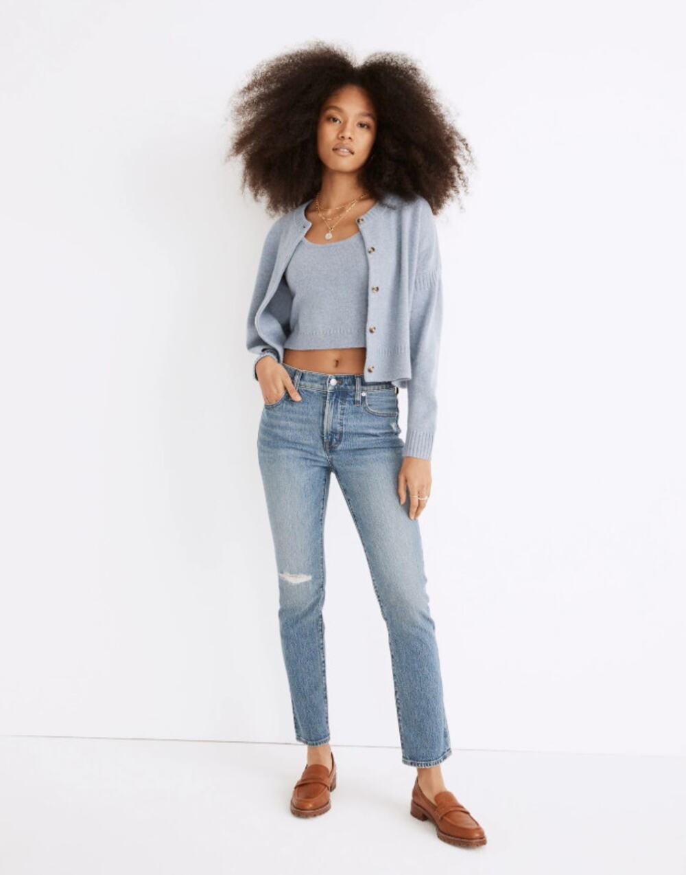 Madewell The Mid-Rise Perfect Vintage Jeans Ainsdale Wash Knee Rip 90s Indie